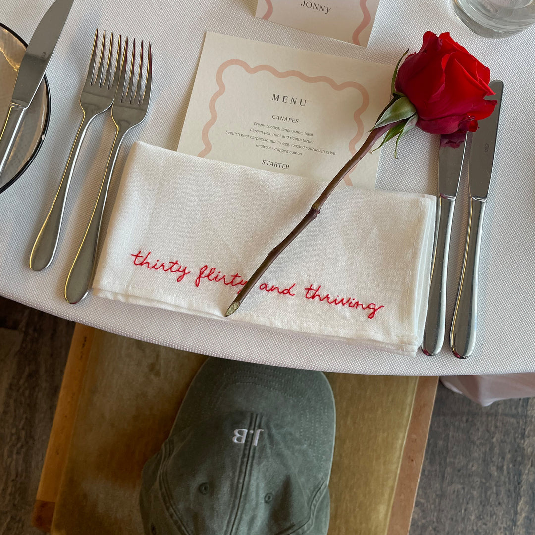 30th Hand Embroidered Themed Napkins